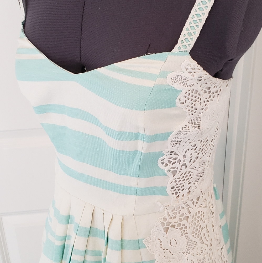 Sailor Style Mint and White Lace Striped Dress - Picture 2 of 3
